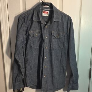 Wrangler Blue Denim Button-Front Western Shirt
